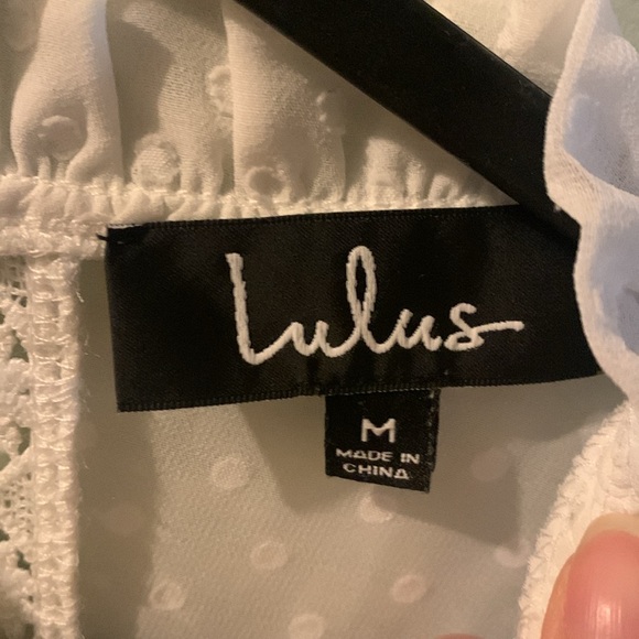 Lulus Fairytale Romance Swiss Dot Sheer Cut Out Tie Back Mini Dress White Medium - Picture 8 of 11